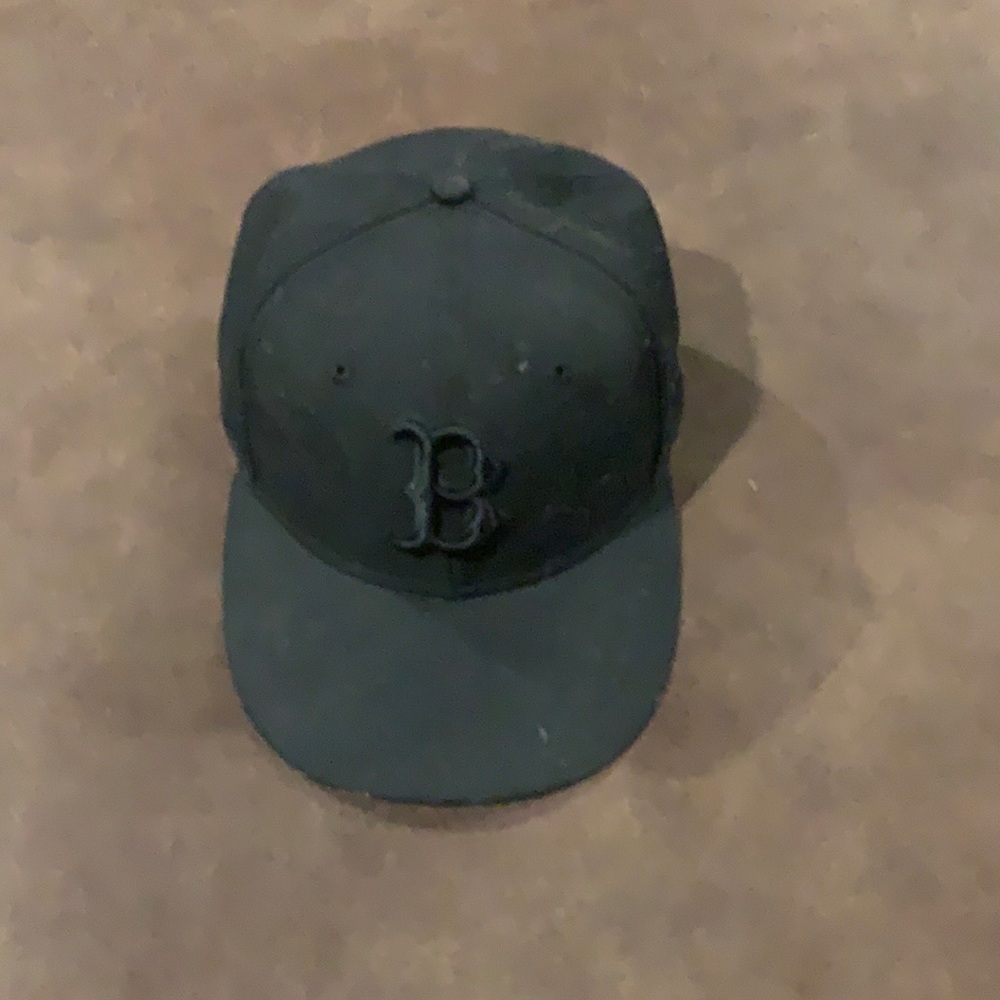All black fitted Red Sox hat. 59Fifty. 7 and 1/4